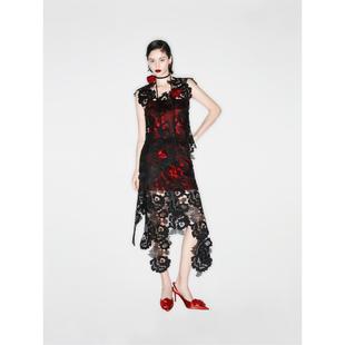 越南MUSTHAVE高端精致黑色蕾丝新款 高级感中长连衣裙 冬春花边修身