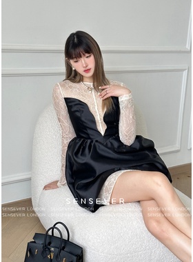 正品越南MUSTHAVE新24FW假两件蕾丝打底迷你花苞连衣裙