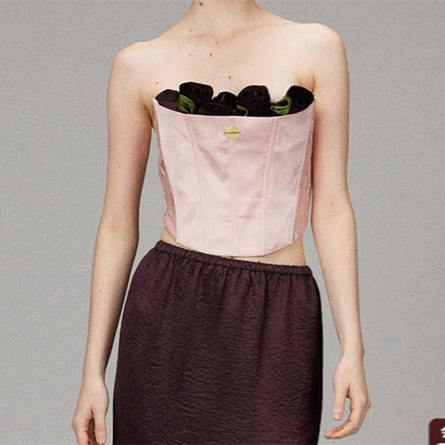 【LACERTA/莱瑟塔 设计师品牌】25夏季修身立体花朵鱼骨抹胸上衣