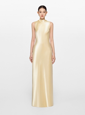 正品授权MONTSAND 24FW越南金色无袖绸缎简洁连衣裙