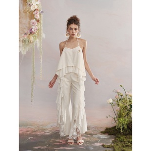 蕾丝拼花边暗纹长裤 25ss独家正品 天丝系带波浪下摆上衣 PURA ARTE