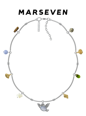 MARSEVEN 海风飞鸽系列蓝玉髓多坠子鸽子项链高级感锁骨链原创