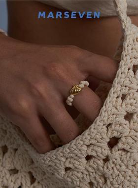 MARSEVEN 海风飞鸽系列贝壳串珠戒指小众原创可爱趣味可调整指环