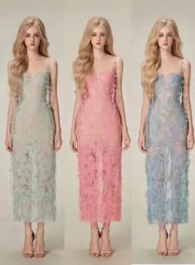 正品授权MONTSAND原LOBBSTER23PF手缝蕾丝铅笔裙网纱连衣裙越南