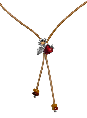 正品MARSEVEN 野餐系列做旧宝石花红草莓项链原创设计S925银高级