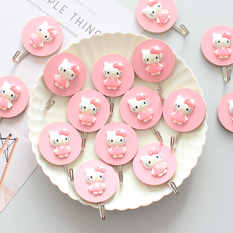 创意木质卡通挂钩可爱粉色粘胶