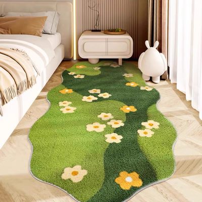 地毯床前毯苔藓卧室床边毯长条仿羊绒绿色花园沙发茶几垫防滑地垫