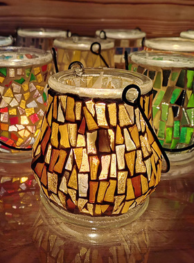 玻璃马赛克烛台diy 材料包手提灯手工亲子益智玩具水晶发光礼物