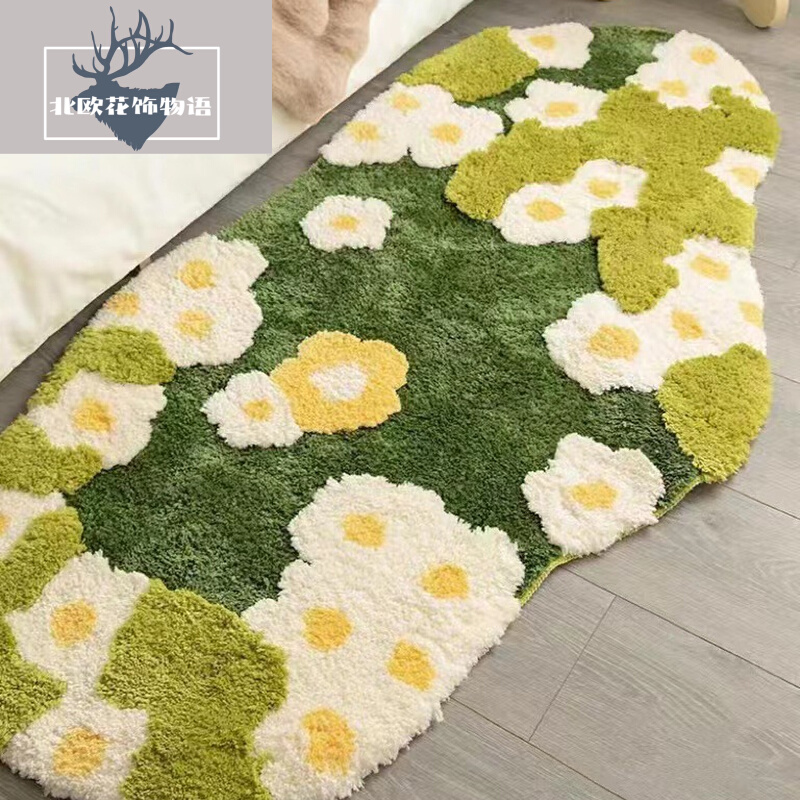 苔藓地毯植绒浴室吸水脚垫家用田园风耐脏小花地U垫卧室地毯客厅