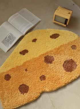地毯黄色芝士奶酪植绒地毯儿童房女生屋桌边垫床边毯吸水植绒地毯