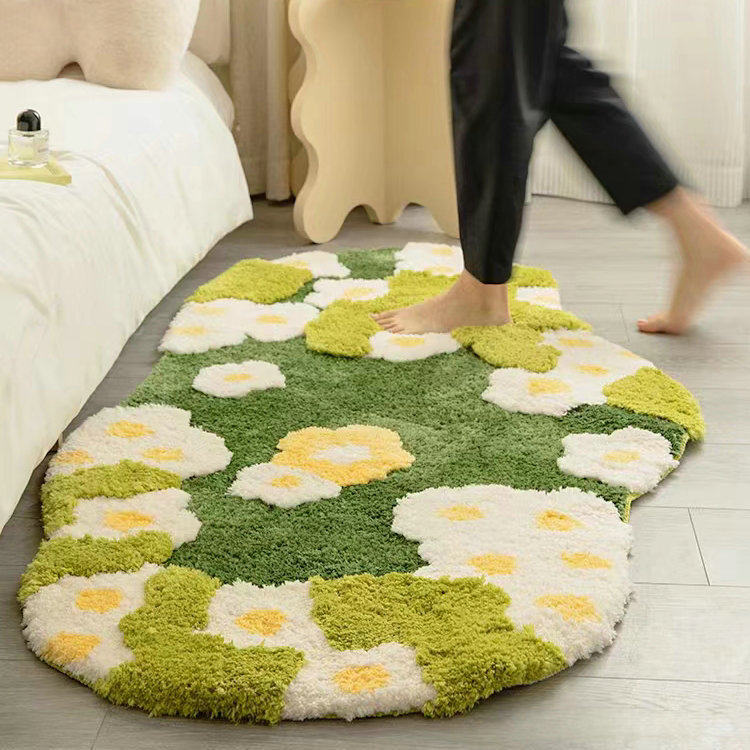 苔藓地毯ins北欧吸水脚垫家用田园风耐脏小花床边毯卧室地毯客厅