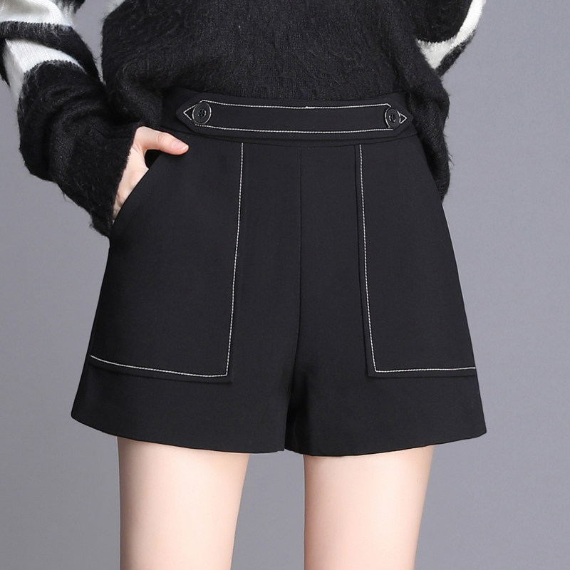 高腰短裤女A字阔腿黑色