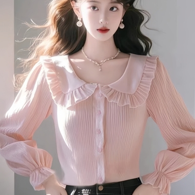 2025春季法式别致洋气高级感气质百搭减龄超好看娃娃领雪纺衫上衣