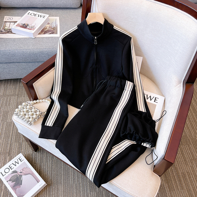 运动套装女春秋2023春季新款休闲时尚高级感网红炸街阔腿裤两件套