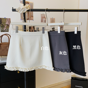 木耳边纯色高腰半身裙2025年夏季新款韩版百搭显瘦防走光a字短裙