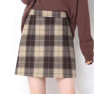 半身裙冬季春秋a型格格高腰呢子