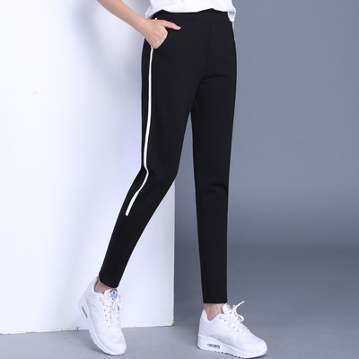 秋冬新款白条春装哈伦黑色休闲裤