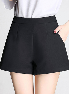 短裤女春秋款高腰阔腿休闲西装宽松2025年新款外穿夏天黑色A字