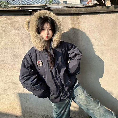 冬季小熊耳朵加绒加厚派克棉服女