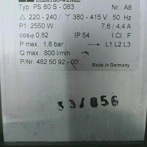 德国HANNING自动清洗机水泵PS80S-083 PS 80S-083询价