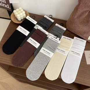 6608堆堆袜女中筒袜秋款 纯色简约百搭女士袜纯棉吸汗学生袜潮韩版