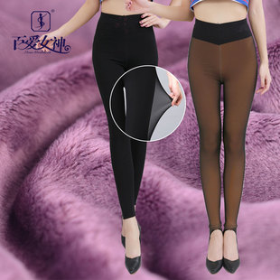 百爱女神假透肉保暖裤 女 高弹网纱防勾丝打底高腰踩脚网面加绒棉裤