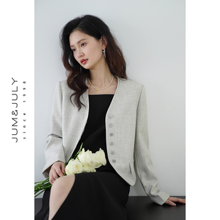外套 上衣女士设计感小西装 嘉茱莉2026新款 V领短外套女小个子短款