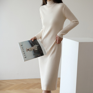 M253 慵懒风高领套头打底毛衣女毛线裙内搭套装 秋冬新款 中长款