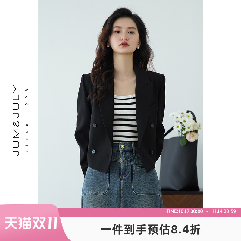 嘉茱莉春季新款薄款休闲西装外套女小个子西服上衣短款女士西装