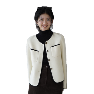 嘉茱莉2025春季新款小香风毛呢外套女小个子短款上衣外套1OO羊毛