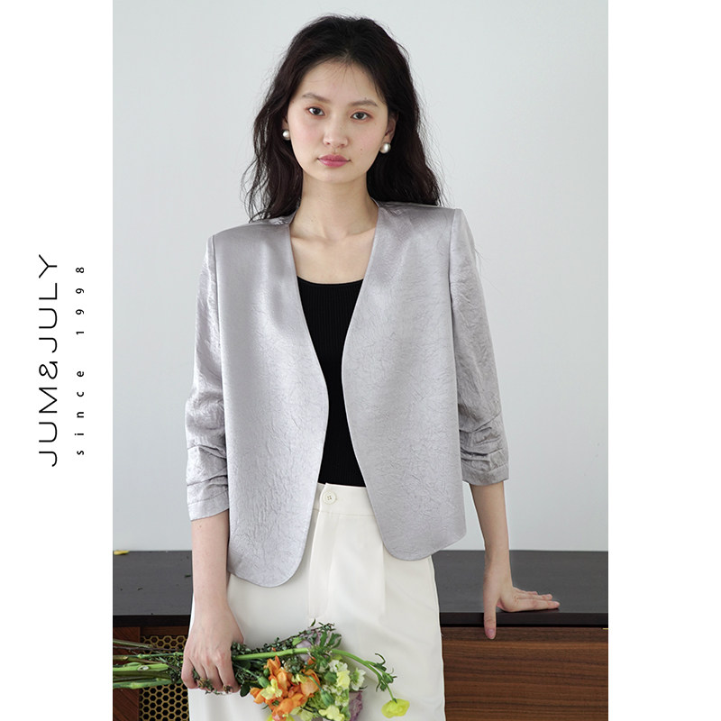 嘉茱莉100%Naia醋酸西装外套女夏季新款小个子七分袖无扣西服上衣,女装/女士精品,西装,淘宝优惠券,粉丝福利购,淘宝优惠卷