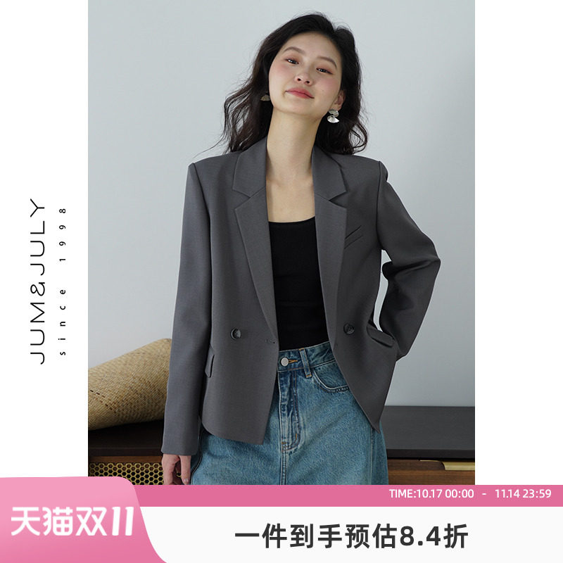 嘉茱莉通勤休闲西装外套女2025年新款小个子短款西服上衣垫肩西装