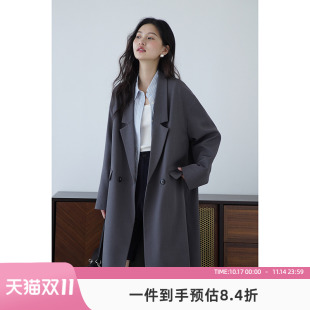 英伦风落肩外套宽松休闲 新款 嘉茱莉小个子长款 过膝风衣女2025春季