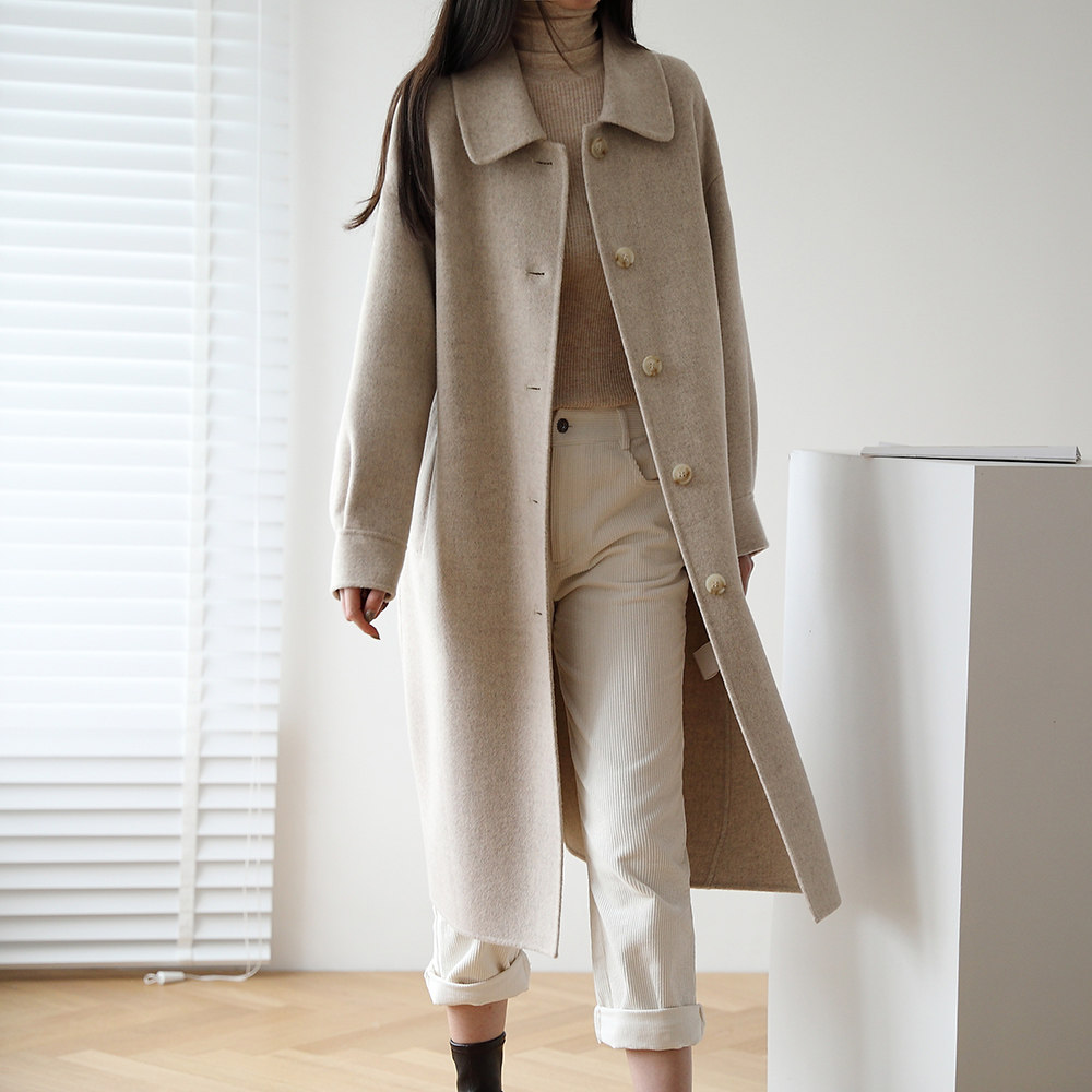 2019秋冬新款双面呢大衣女中长款过膝无羊绒毛呢外套女呢子双面绒