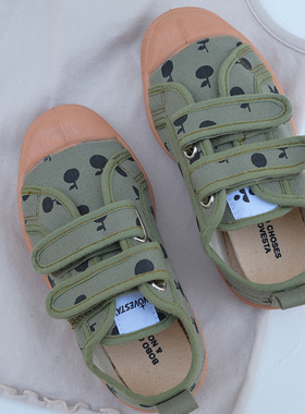 清仓：韩国正品限量儿童斯洛伐克Novesta帆布魔术贴墨绿苹果板鞋