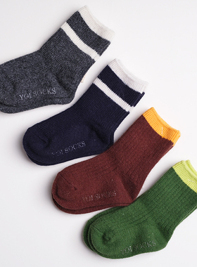 清仓：韩国进口Yoi男女童加厚保暖羊毛短袜2双装春秋撞色小腿袜