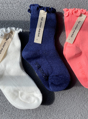 清仓：韩国设计师品牌Yoi Market女童可爱木耳花边全棉短袜3双装