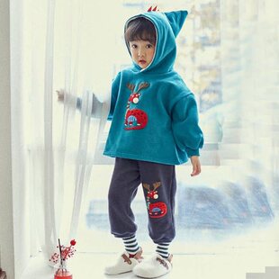 清仓：韩国秋冬CO男女童小鹿恐龙加绒连帽长袖卫衣 收口打底长裤