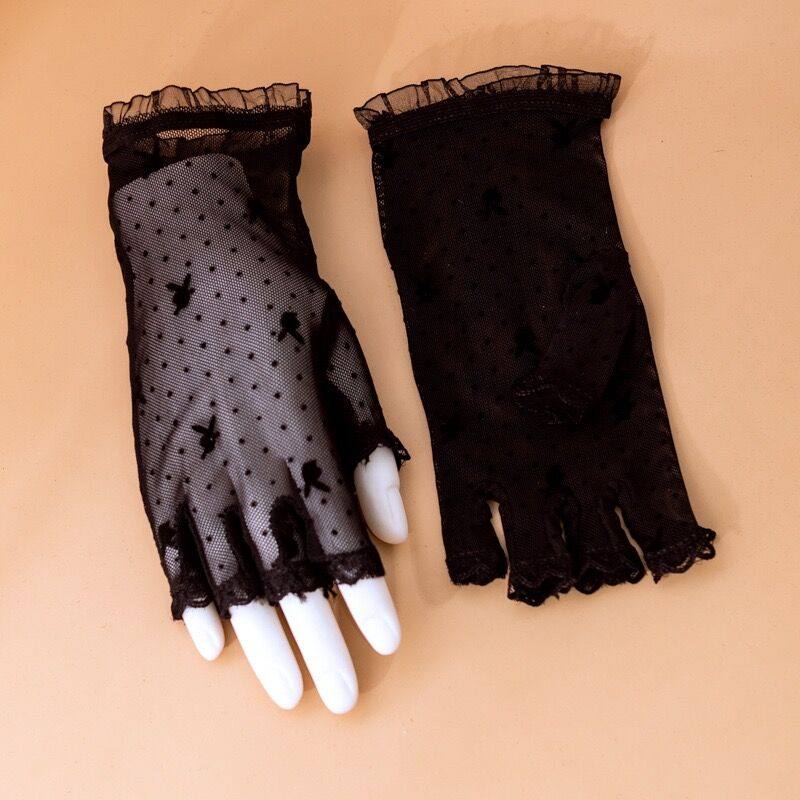 女士防晒手套蕾丝半指夏季薄款透气防紫外线优雅复古透肤韩版户外