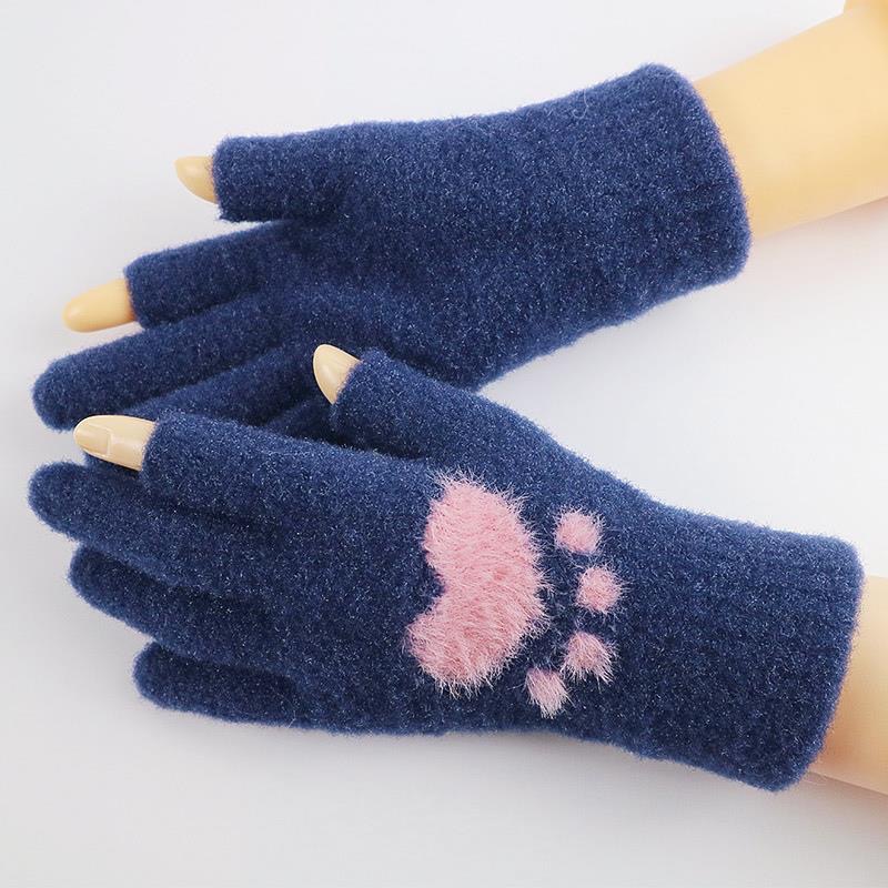 冬保暖露二指触屏毛线韩版手套女