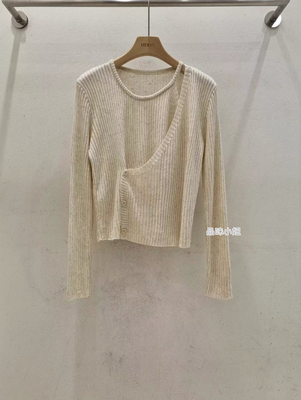 2024年春夏新款韩国东大门直邮 her斜襟系扣螺纹针织衫