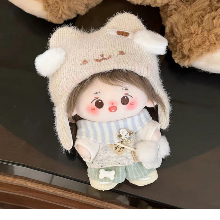 鹅鹅布丁小狗10cm棉花娃娃娃衣10cm娃衣秋冬毛绒套装
