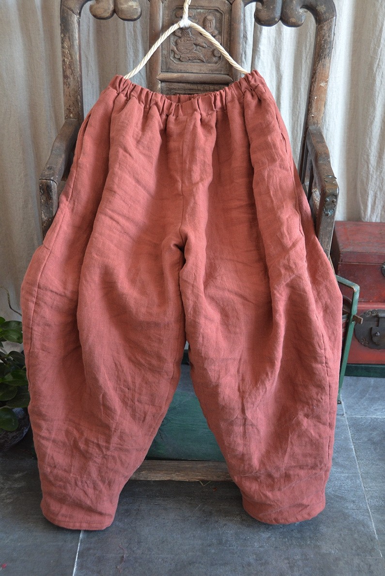 冬季原创文艺棉麻棉裤加厚长裤灯笼裤复古宽松大码夹棉萝卜裤女