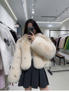 复古名媛 整皮狐狸毛皮草外套女短款 显瘦毛毛大衣2025新款斑点狐
