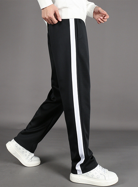 校服裤子一道杠宽白条男女小学生初中高中蓝色春秋直筒运动校服裤