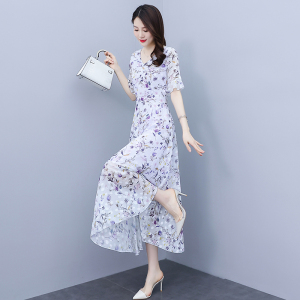 RM14867#连衣裙夏2023新款收腰显瘦雪纺长款气质大摆淑女长裙到脚踝