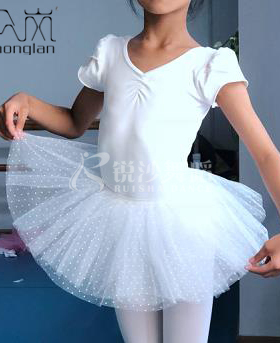 众岚儿童芭蕾舞TUTU裙白色舞蹈服公主蓬蓬网纱裙短袖形体服练功服