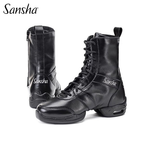 Sansha三沙牛皮软底高帮爵士舞鞋