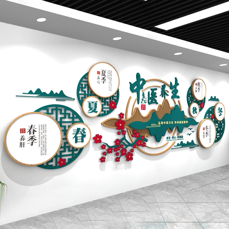 中医养生文化墙养生馆背景墙贴装饰艾灸图汗蒸推拿理疗店壁纸创意