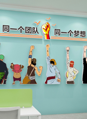 海贼王员工励志墙贴激励标语装饰布置公司企业办公室团队3d文化墙